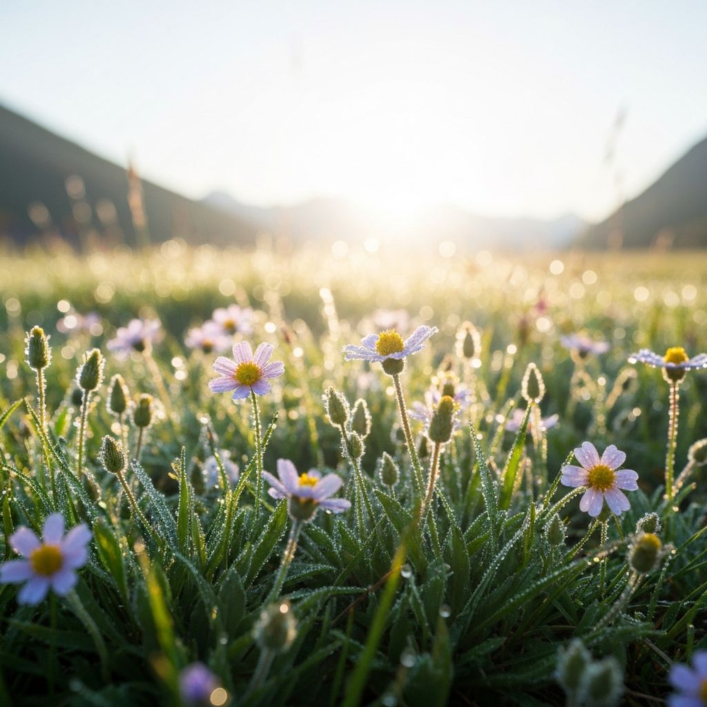 Alpine Blumen mit Tau